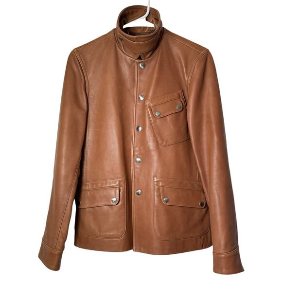 VTG Lauren Ralph Lauren cognac Tan Leather Button Up Jacket equestrian western S - Picture 1 of 6